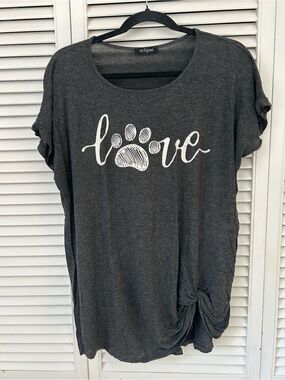 Eclipse Charcoal & White Paw 'Love' Dog Tee with Side Knot